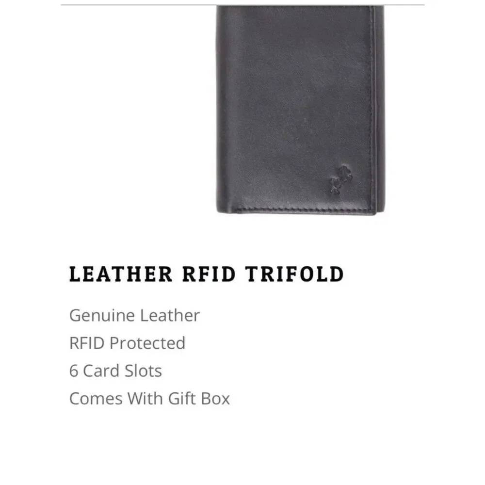 FIONTE RFID Protected Black Genuine Leather Trifold Men’s Wallet